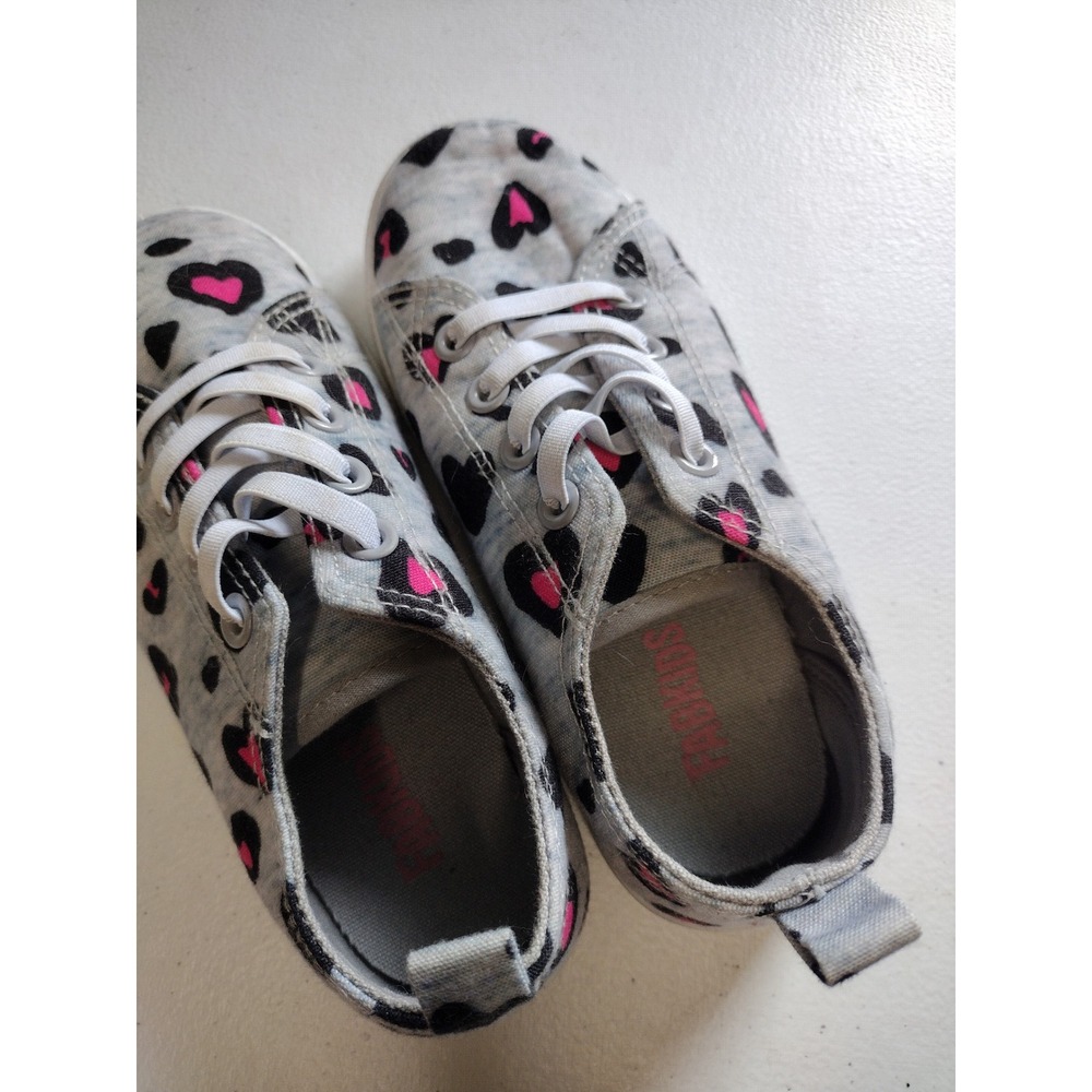 FabKids Girls Grey Pink Heart Leopard Print Canvas Sneakers Shoes Size‎ 12 - Picture 5 of 6